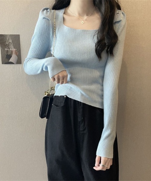 LETee(レティー)の「パワーショルダー リブニットプルオーバー(ニット/セーター・レディース・ブルー/ブラック/ホワイト/ベージュ・FREE)」の14枚目の写真