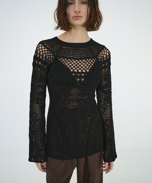 CLANE（クラネ）の「BACK OPEN CROCHET KNIT TOPS（ニット/セーター・レディース・アイボリー/ブラック・FREE）」の18枚目の写真