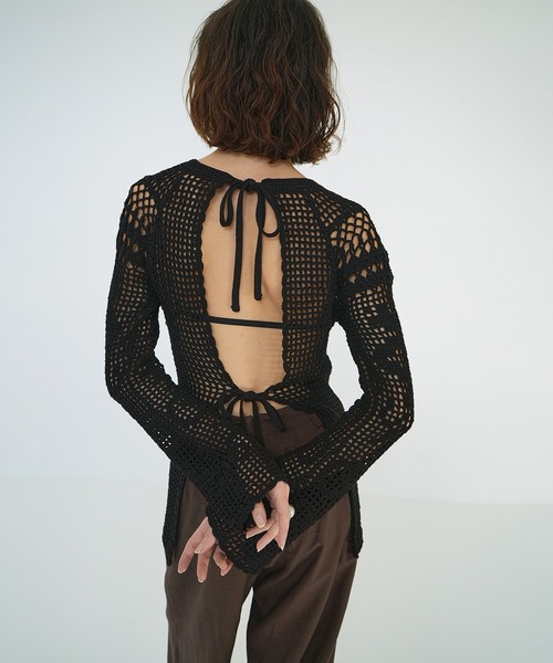 CLANE（クラネ）の「BACK OPEN CROCHET KNIT TOPS（ニット/セーター・レディース・アイボリー/ブラック・FREE）」の21枚目の写真
