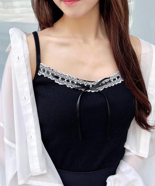 INGNI（イング）の「リボンレース付リブキャミソール（キャミソール・レディース・オフホワイト/ブラック・M）」の11枚目の写真