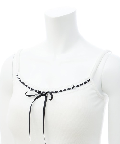 INGNI（イング）の「リボンレース付リブキャミソール（キャミソール・レディース・オフホワイト/ブラック・M）」の3枚目の写真