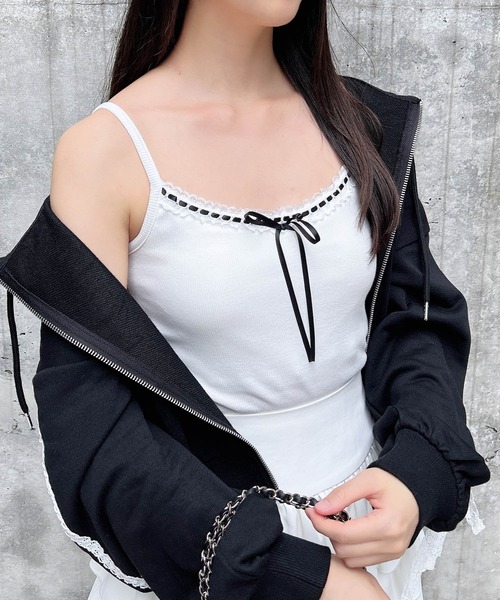 INGNI（イング）の「リボンレース付リブキャミソール（キャミソール・レディース・オフホワイト/ブラック・M）」の12枚目の写真