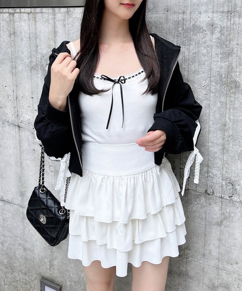 INGNI（イング）の「リボンレース付リブキャミソール（キャミソール・レディース・オフホワイト/ブラック・M）」の5枚目の写真