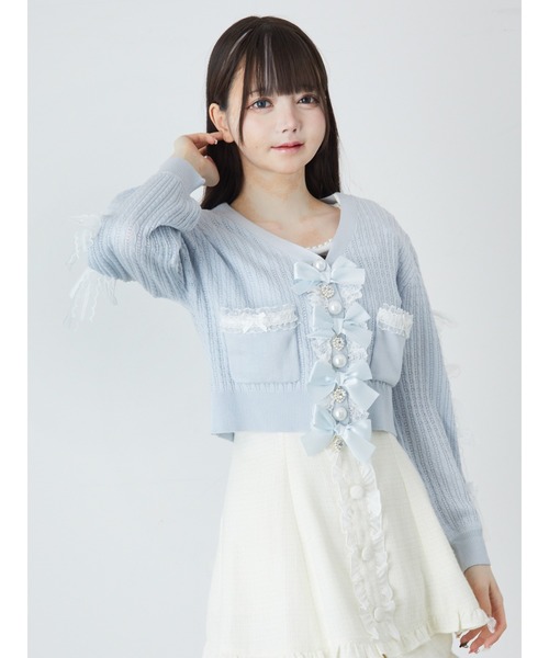 Ank Rouge - 美品 Ank Rouge カーディガン パープル レース リボン Mサイズ Ank Rouge - 美品 Ank Rouge カーディガン パープル レース