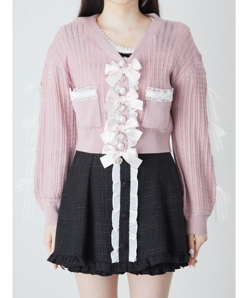 Ank Rouge（アンクルージュ）の「リボン透かし編みカーデ（ニット/セーター・レディース・ホワイト/ピンク/ライトブルー・M）」の14枚目の写真