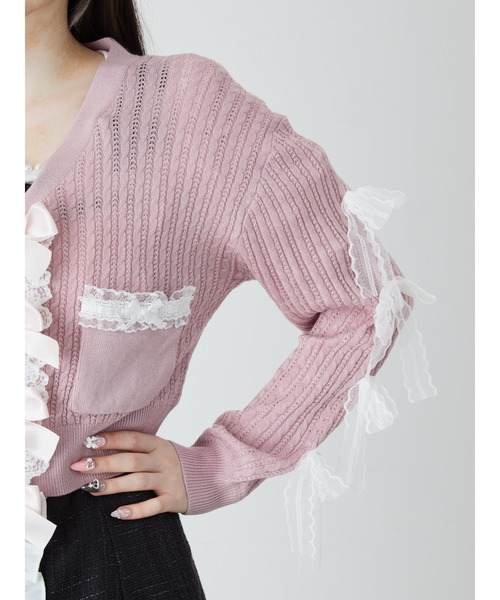 Ank Rouge - 美品 Ank Rouge カーディガン パープル レース リボン Mサイズ Ank Rouge - 美品 Ank Rouge カーディガン パープル レース