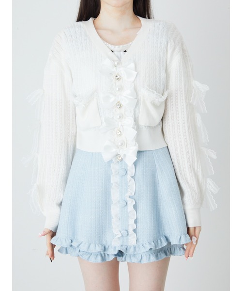 Ank Rouge（アンクルージュ）の「リボン透かし編みカーデ（ニット/セーター・レディース・ホワイト/ピンク/ライトブルー・M）」の6枚目の写真