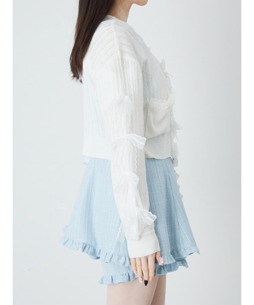 Ank Rouge（アンクルージュ）の「リボン透かし編みカーデ（ニット/セーター・レディース・ホワイト/ピンク/ライトブルー・M）」の5枚目の写真