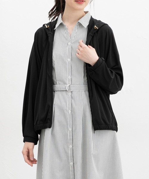 Honeys（ハニーズ）の「【ハニさら・接触冷感・ＵＶカット】きれいめジップパーカー（パーカー・レディース・ブラック/アイボリー/グレイッシュベージュ/イエロー・LL/S/M/L）」の2枚目の写真