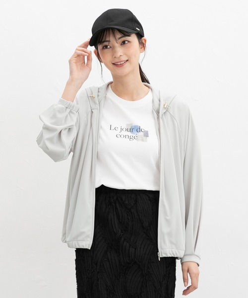 Honeys（ハニーズ）の「【ハニさら・接触冷感・ＵＶカット】きれいめジップパーカー（パーカー・レディース・ブラック/アイボリー/グレイッシュベージュ/イエロー・LL/S/M/L）」の15枚目の写真