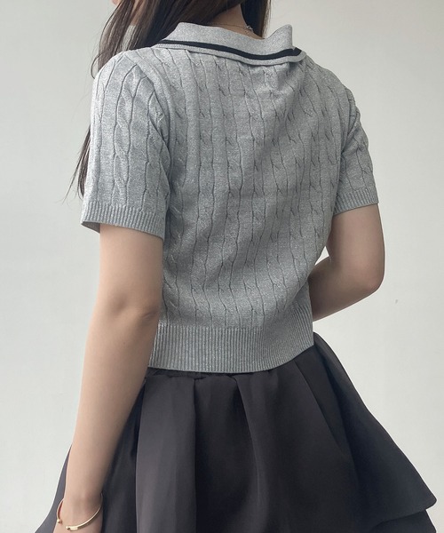 AS KNOW AS plus（アズノゥアズプラス）の「●選べるアソートデザイン ワンポイントロゴ刺繍 Wジップケーブル半袖カーディガン（カーディガン/ボレロ・レディース・アイボリー系/レッド系/ネイビー系/シルバー系/ネイビー系1/ブラウン系・FREE）」の22枚目の写真