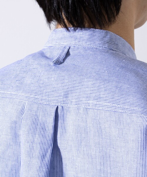 GEVACO(ゲバコ)の「【GEVACO/ゲバコ】コットンリネン バンドカラー半袖シャツ ワンポイントロゴ ストライプ(シャツ/ブラウス・メンズ・ブラック/イエロー/ブルー/ベージュ・S/M/L)」の12枚目の写真