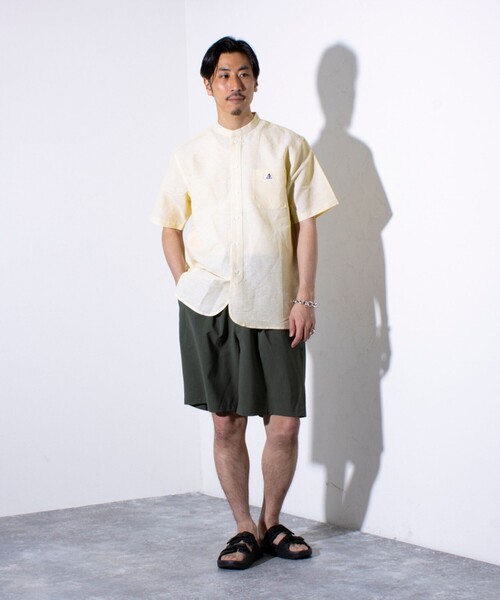 GEVACO(ゲバコ)の「【GEVACO/ゲバコ】コットンリネン バンドカラー半袖シャツ ワンポイントロゴ ストライプ(シャツ/ブラウス・メンズ・ブラック/イエロー/ブルー/ベージュ・S/M/L)」の15枚目の写真