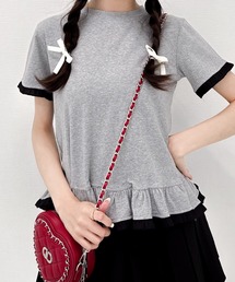バイカラーフリル切り替えTシャツ