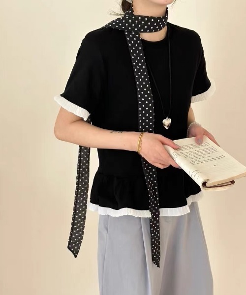Mejoul(メジュール)の「バイカラーフリル切り替えTシャツ(Tシャツ/カットソー・レディース・ブラック/グレー/ホワイト・F)」の13枚目の写真