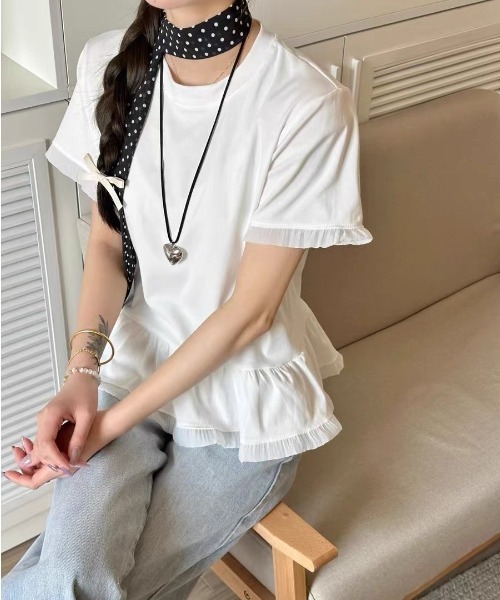 Mejoul(メジュール)の「バイカラーフリル切り替えTシャツ(Tシャツ/カットソー・レディース・ブラック/グレー/ホワイト・F)」の14枚目の写真