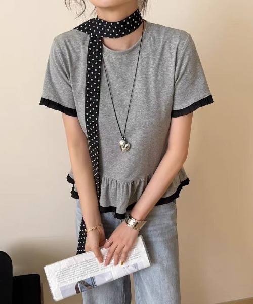 Mejoul(メジュール)の「バイカラーフリル切り替えTシャツ(Tシャツ/カットソー・レディース・ブラック/グレー/ホワイト・F)」の20枚目の写真