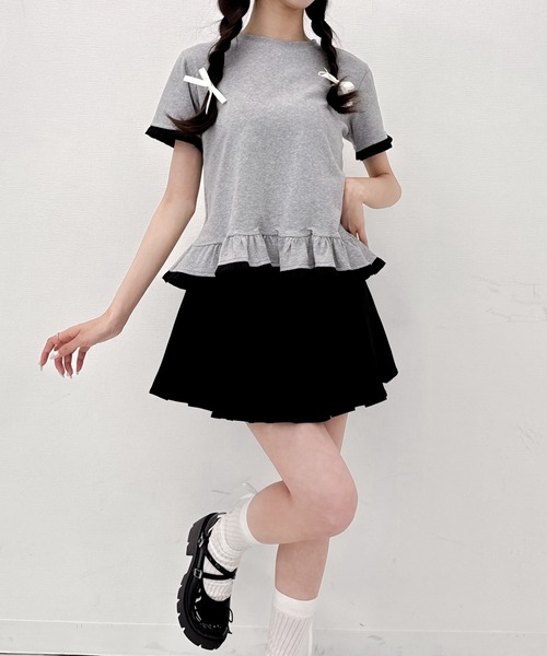 Mejoul(メジュール)の「バイカラーフリル切り替えTシャツ(Tシャツ/カットソー・レディース・ブラック/グレー/ホワイト・F)」の18枚目の写真