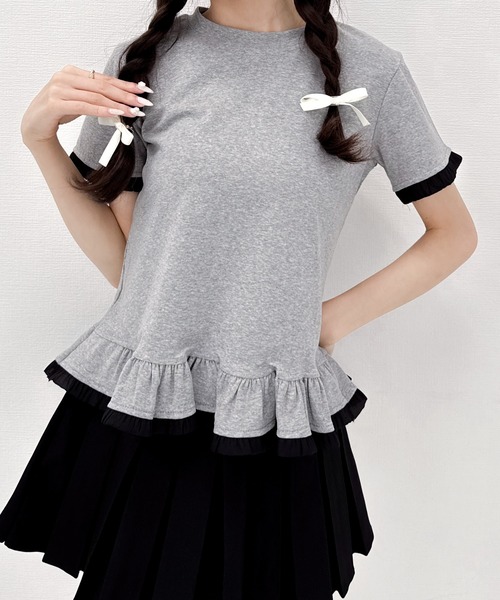 Mejoul(メジュール)の「バイカラーフリル切り替えTシャツ(Tシャツ/カットソー・レディース・ブラック/グレー/ホワイト・F)」の17枚目の写真