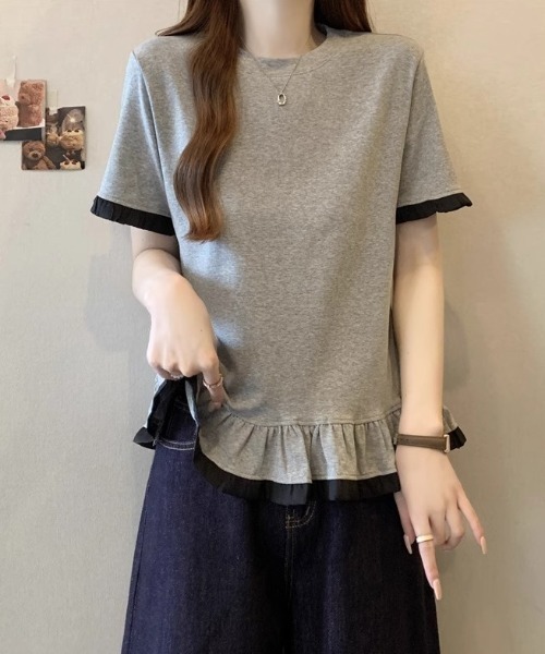 Mejoul(メジュール)の「バイカラーフリル切り替えTシャツ(Tシャツ/カットソー・レディース・ブラック/グレー/ホワイト・F)」の21枚目の写真