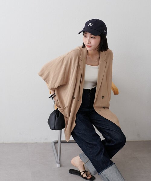 DISCOAT（ディスコート）の「【WEB限定】麻混ストライプ半袖シャツジャケット（その他アウター・レディース・アイボリー/ベージュ・FREE）」の11枚目の写真