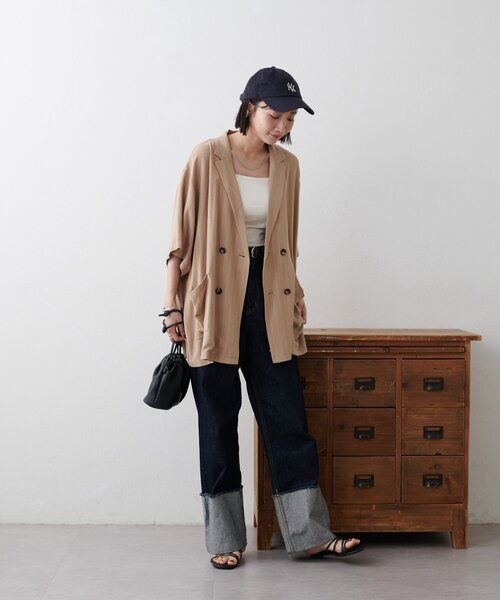 DISCOAT（ディスコート）の「【WEB限定】麻混ストライプ半袖シャツジャケット（その他アウター・レディース・アイボリー/ベージュ・FREE）」の14枚目の写真