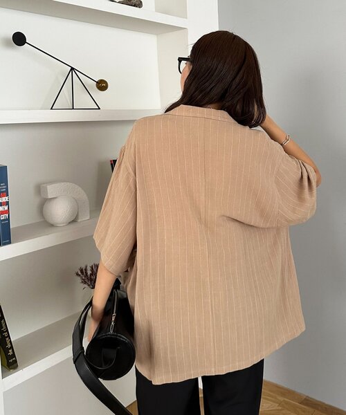 DISCOAT（ディスコート）の「【WEB限定】麻混ストライプ半袖シャツジャケット（その他アウター・レディース・アイボリー/ベージュ・FREE）」の18枚目の写真