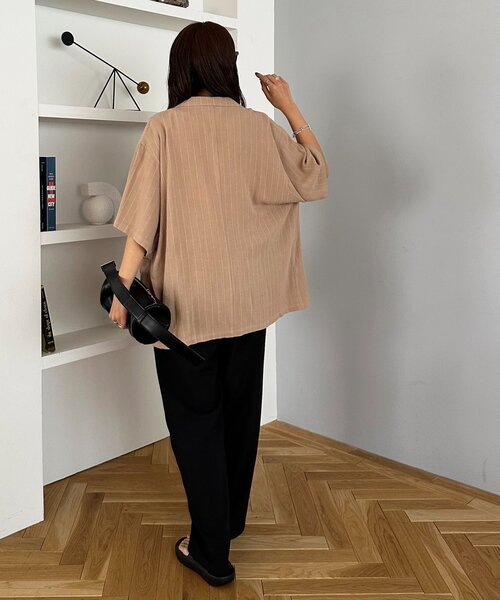 DISCOAT（ディスコート）の「【WEB限定】麻混ストライプ半袖シャツジャケット（その他アウター・レディース・アイボリー/ベージュ・FREE）」の20枚目の写真