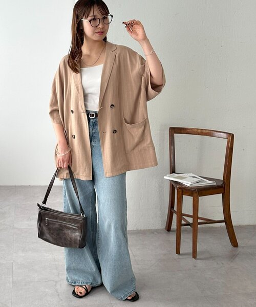 DISCOAT（ディスコート）の「【WEB限定】麻混ストライプ半袖シャツジャケット（その他アウター・レディース・アイボリー/ベージュ・FREE）」の21枚目の写真