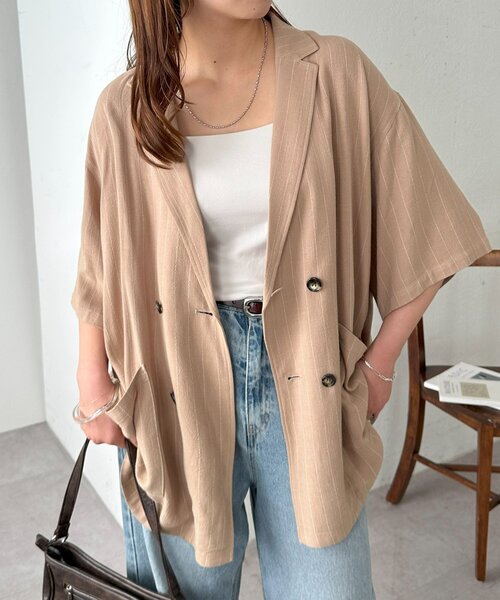 DISCOAT（ディスコート）の「【WEB限定】麻混ストライプ半袖シャツジャケット（その他アウター・レディース・アイボリー/ベージュ・FREE）」の22枚目の写真