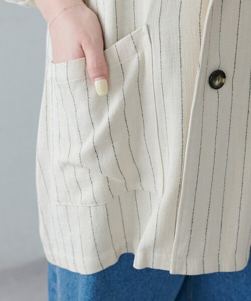 DISCOAT（ディスコート）の「【WEB限定】麻混ストライプ半袖シャツジャケット（その他アウター・レディース・アイボリー/ベージュ・FREE）」の4枚目の写真