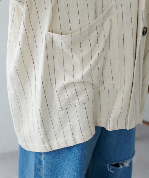 DISCOAT（ディスコート）の「【WEB限定】麻混ストライプ半袖シャツジャケット（その他アウター・レディース・アイボリー/ベージュ・FREE）」の5枚目の写真