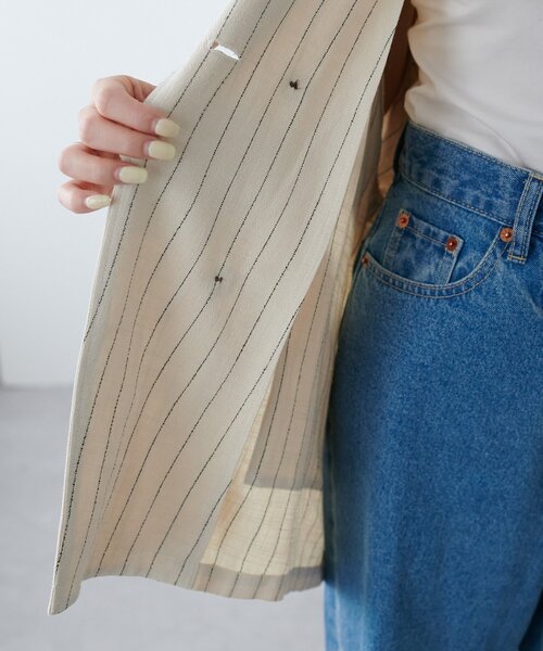 DISCOAT（ディスコート）の「【WEB限定】麻混ストライプ半袖シャツジャケット（その他アウター・レディース・アイボリー/ベージュ・FREE）」の6枚目の写真