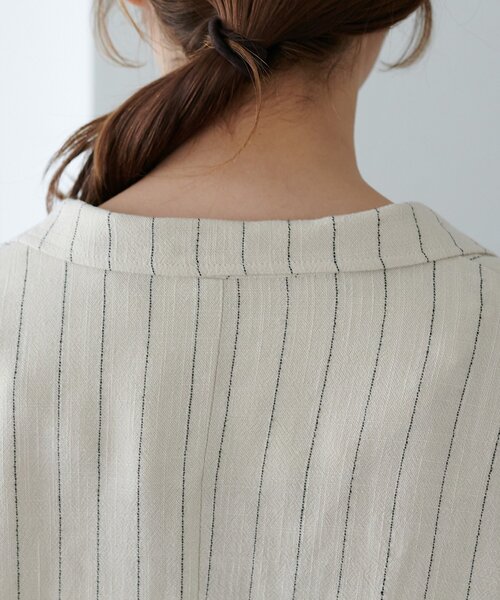 DISCOAT（ディスコート）の「【WEB限定】麻混ストライプ半袖シャツジャケット（その他アウター・レディース・アイボリー/ベージュ・FREE）」の7枚目の写真