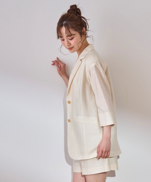 31 Sons de mode（トランテアン　ソン　ドゥ　モード）の「シアージャケット（テーラードジャケット・レディース・オフホワイト/モカ・36/38）」の6枚目の写真