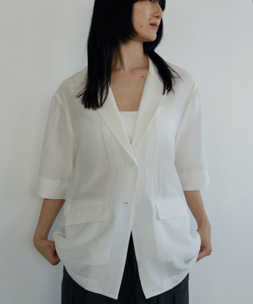 anuke アンヌーク　ノーカラージャケット　ベージュ　フリーサイズ セール】Half Sleeve Jacket（ノーカラージャケット）｜anuke