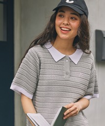 【カヌ×MONO-MART LADY'S】ロゴ刺繍 配色 サマーニット ポロシャツ