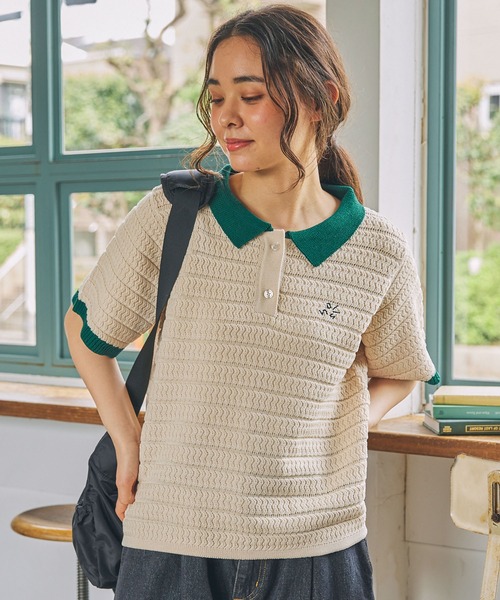 Ryu☆さん専用　長袖ニットポロ　アルパカ混　M　月桂樹刺繍　抜群の着心地♪ 体型カバー】ふわふわミックスヤーン ハイネックニット（ニット