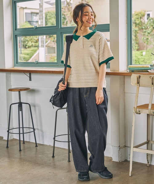 Ryu☆さん専用　長袖ニットポロ　アルパカ混　M　月桂樹刺繍　抜群の着心地♪ AMBIDEX Store ○まるさんかくしかく刺繍 ポロシャツワンピース