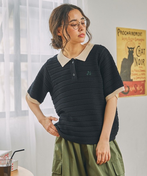 セール】【カヌ×MONO-MART LADY'S】ロゴ刺繍 配色 サマーニット