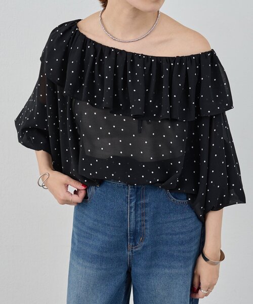 SHENERY（シーナリー）の「【着るだけで主役に】シアーフリルドットブラウス（シャツ/ブラウス・レディース・ブラック・FREE）」の13枚目の写真