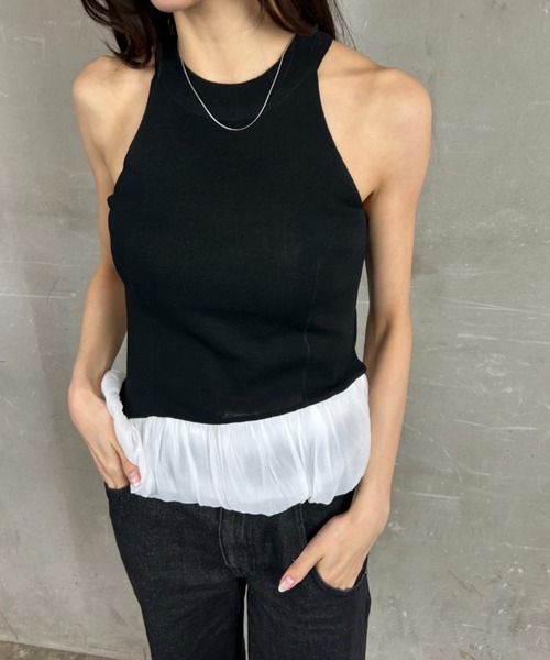 tolene(トレネ)の「ペプラムデザイン フリル バルーン アメリカンスリーブ タンクトップ(タンクトップ・レディース・ブラック/ホワイト・FREE)」の12枚目の写真