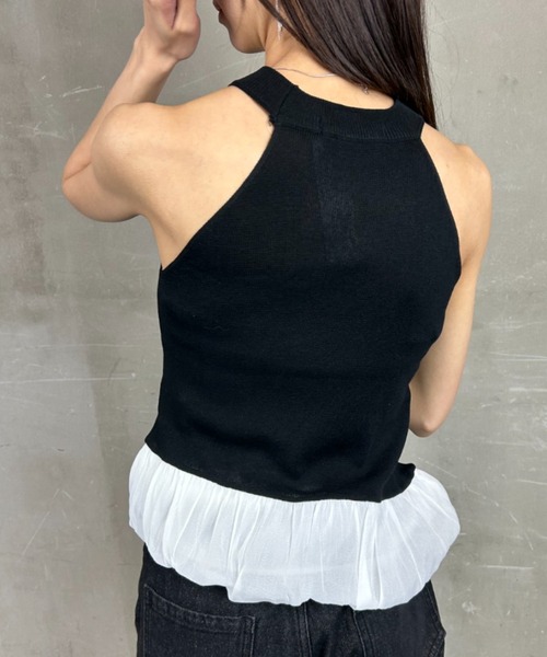 tolene(トレネ)の「ペプラムデザイン フリル バルーン アメリカンスリーブ タンクトップ(タンクトップ・レディース・ブラック/ホワイト・FREE)」の17枚目の写真