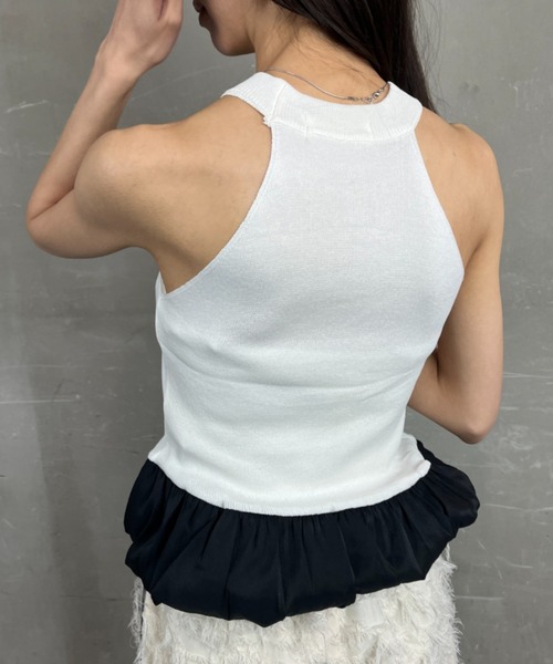 tolene(トレネ)の「ペプラムデザイン フリル バルーン アメリカンスリーブ タンクトップ(タンクトップ・レディース・ブラック/ホワイト・FREE)」の10枚目の写真