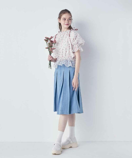 an another angelus（アンアナザーアンジェラス）の「ベルト付きボックスタックデニムスカート/ fint　フィント（デニムスカート・レディース・ライトブルー/ブラック・FREE）」の4枚目の写真