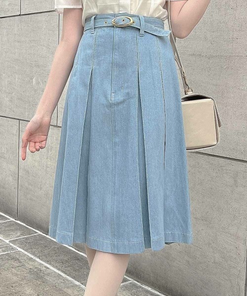 an another angelus（アンアナザーアンジェラス）の「ベルト付きボックスタックデニムスカート/ fint　フィント（デニムスカート・レディース・ライトブルー/ブラック・FREE）」の7枚目の写真