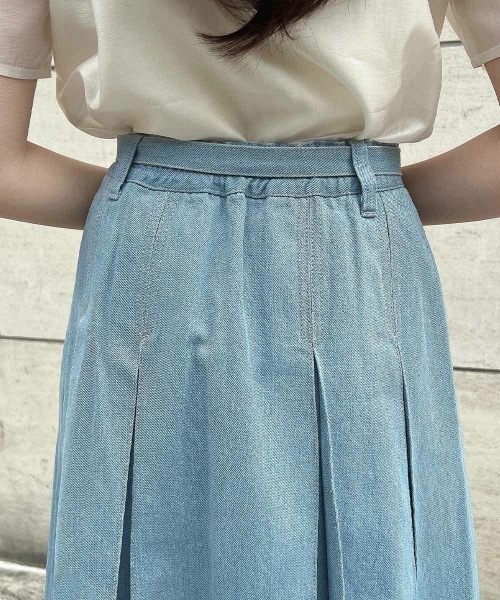 an another angelus（アンアナザーアンジェラス）の「ベルト付きボックスタックデニムスカート/ fint　フィント（デニムスカート・レディース・ライトブルー/ブラック・FREE）」の9枚目の写真