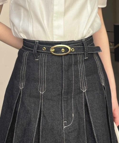 an another angelus（アンアナザーアンジェラス）の「ベルト付きボックスタックデニムスカート/ fint　フィント（デニムスカート・レディース・ライトブルー/ブラック・FREE）」の13枚目の写真