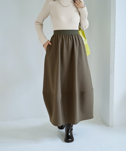 STYLE DELI(スタイルデリ)の「パンプキンジャージースカート(スカート・レディース・ブラック/カーキ・02/01)」の1枚目の写真