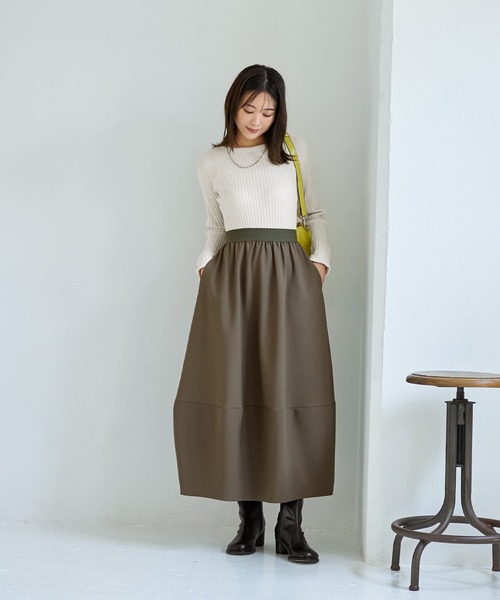 STYLE DELI(スタイルデリ)の「パンプキンジャージースカート(スカート・レディース・ブラック/カーキ・02/01)」の3枚目の写真